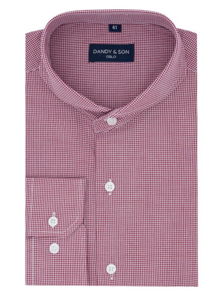 Dandy &amp; Son Extreme Cutaway collar shirt in burgundy grid cotton flat lay