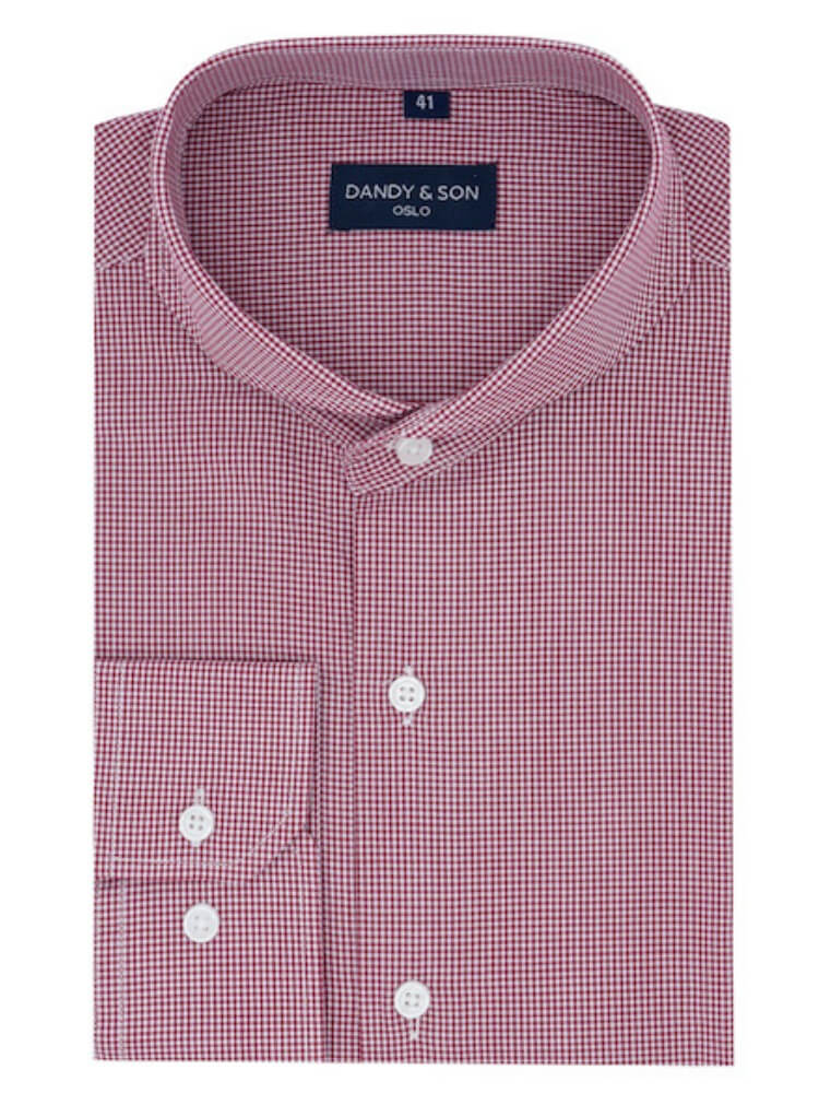 Dandy & Son Extreme Cutaway collar shirt in burgundy grid cotton flat lay