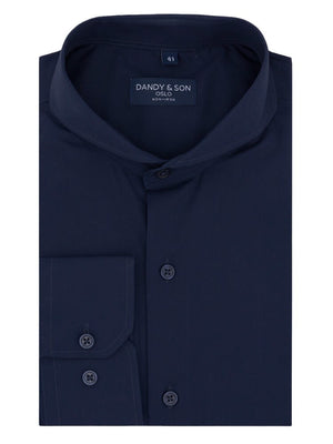 Dandy & Son Extreme Cutaway collar shirt in navy non-iron flat lay 