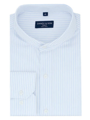 Extreme Cutaway Collar Non-Iron Light Blue Thin Stripes Shirt close up