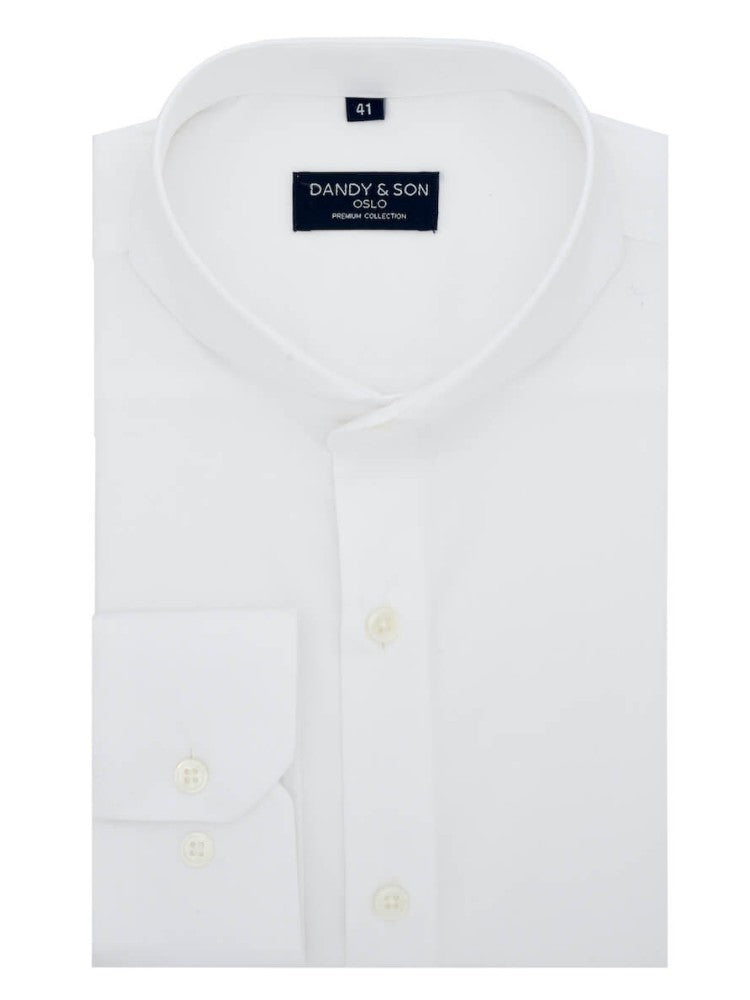 Dandy &amp; Son Extreme Cutaway shirt in white premium cotton flat lay 