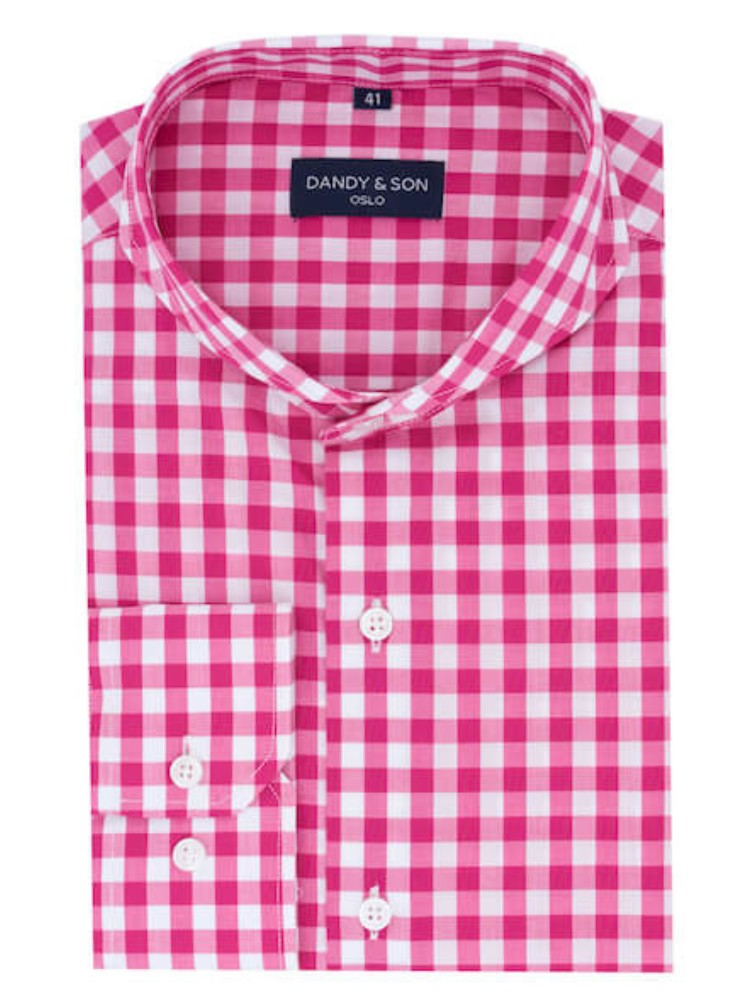 Dandy & Son Extreme Cutaway shirt in big gingham style cotton flat lay