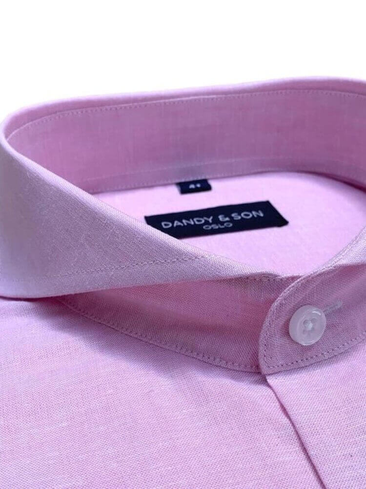 Dandy & Son Extreme Cutaway collar shirt in pink linen fabric