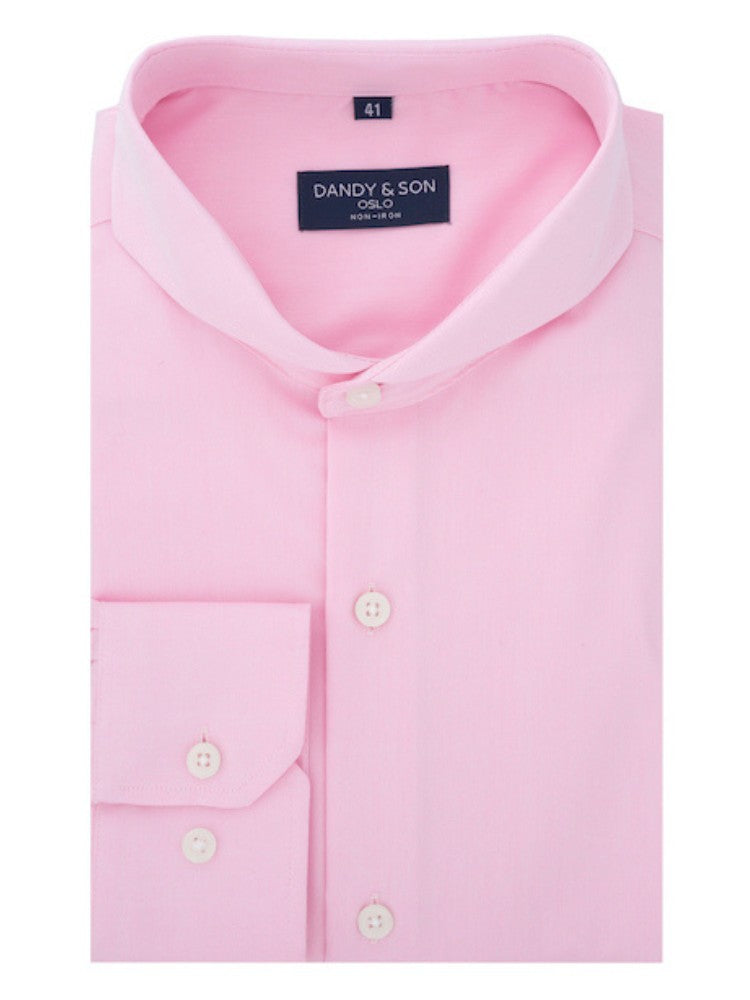 Dandy &amp; Son Extreme Cutaway collar shirt in pink non-iron flat lay 