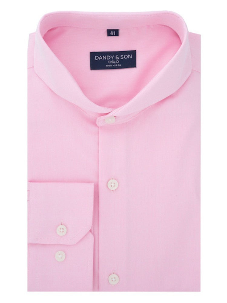 Dandy & Son Extreme Cutaway collar shirt in pink non-iron flat lay 