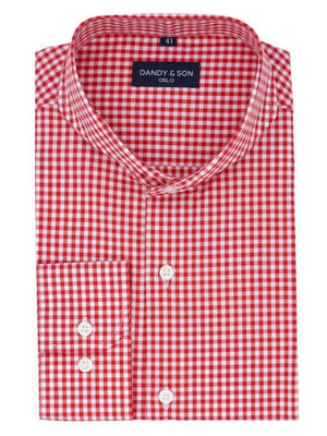 Dandy & Son Extreme Cutaway collar shirt in red gingham style flat lay 