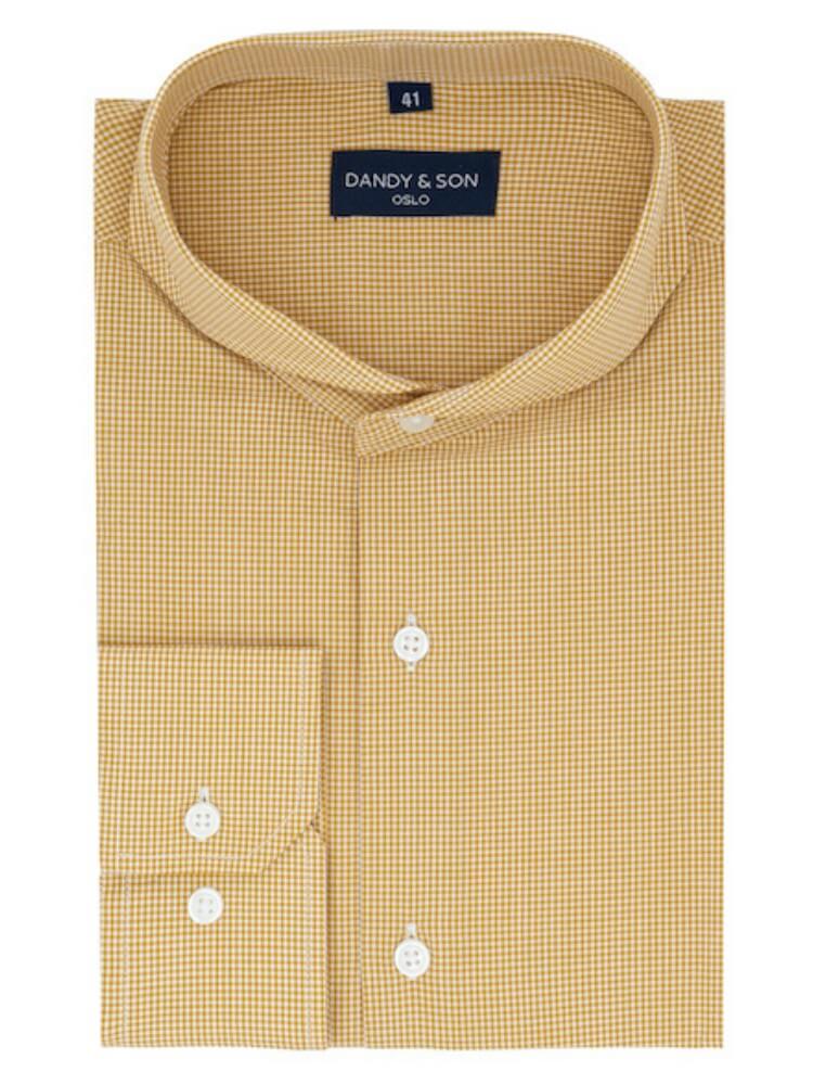Dandy &amp; Son Extreme Cutaway collar shirt in yellow grid cotton flat lay