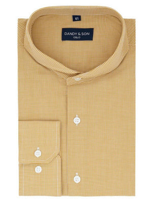 Dandy & Son Extreme Cutaway collar shirt in yellow grid cotton flat lay