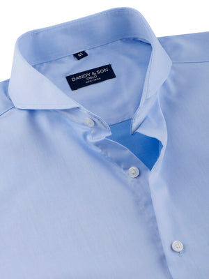 Dandy & Son Extreme Cutaway shirt in light blue premium cotton unbuttoned