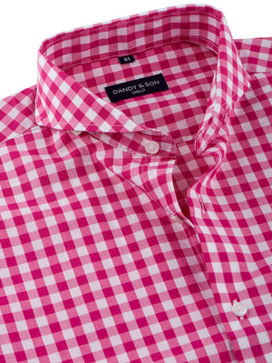 Dandy & Son Extreme Cutaway shirt in big gingham style cotton flat unbuttoned