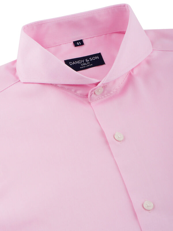 Dandy &amp; Son Extreme Cutaway collar shirt in pink non-iron flay unbuttoned