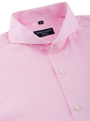 Dandy & Son Extreme Cutaway collar shirt in pink non-iron flay unbuttoned