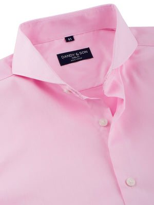 Dandy & Son Extreme Cutaway shirt in pink non-iron close up unbuttoned