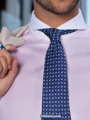 Extreme Cutaway Pink White Contrast Shirt Close Up On Model