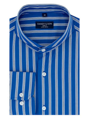 Limited Edition Extreme Cutaway Collar  Blue With White Black Stripes Dandy and Son Shirt