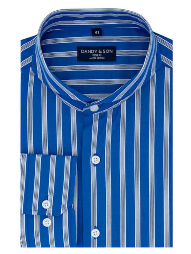 Limited Edition Extreme Cutaway Collar Blue With White Black Stripes Shirt 38 / US 14.5