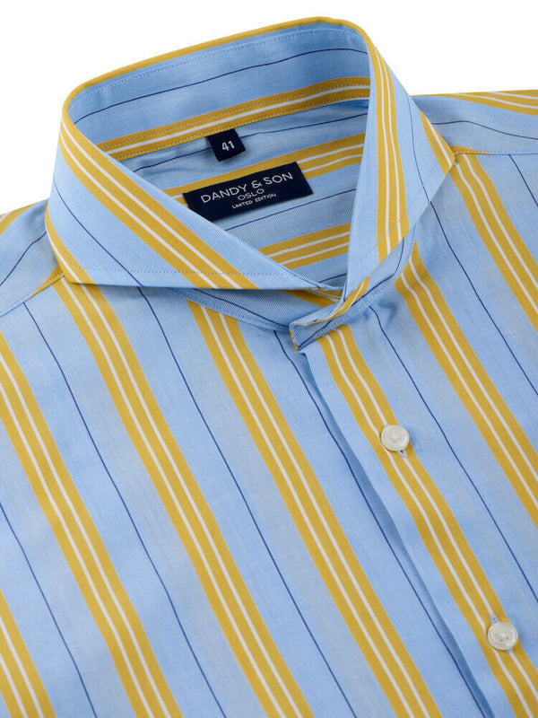 Limited Edition Extreme Cutaway Blue With Yellow Stripes Shirt - DANDY & SON Limited Edition Extreme Cutaway Blue With Yellow Stripes Shirt - DANDY & SON