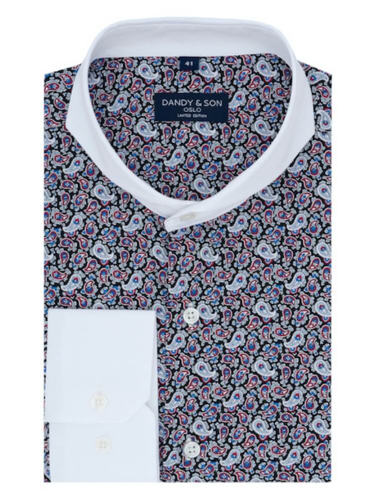 Limited Edition Extreme Cutaway Collar Paisley Contrast Shirt Flat Lay 