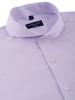Limited Edition Extreme Cutaway Lavender Purple Cotton Shirt Close Up Buttoned Up