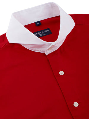Limited Edition Extreme Cutaway Collar Red Contrast Shirt Main Flat Lay Close Up