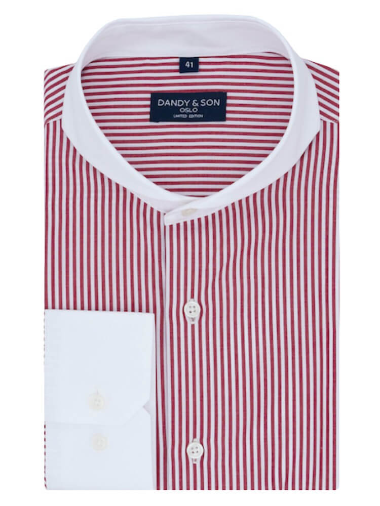 Limited Edition Extreme Cutaway Collar Red Striped Contrast Shirt Flat Lay