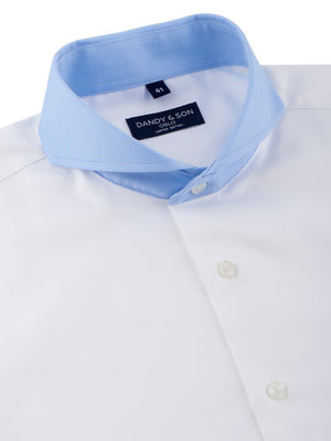 Limited Edition Extreme Cutaway White With Blue Contrast Shirt - DANDY & SON Limited Edition Extreme Cutaway White With Blue Contrast Shirt - DANDY & SON