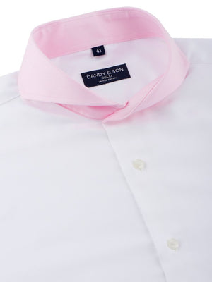 limited edition shirt with extreme cutaway white and pink contrast collar detail buttoned