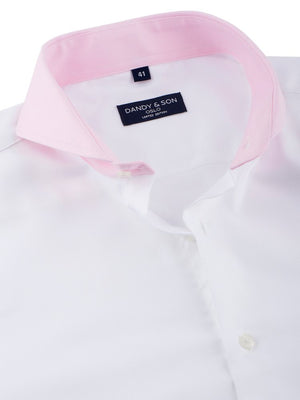 limited edition shirt with extreme cutaway white and pink contrast collar detail unbuttoned