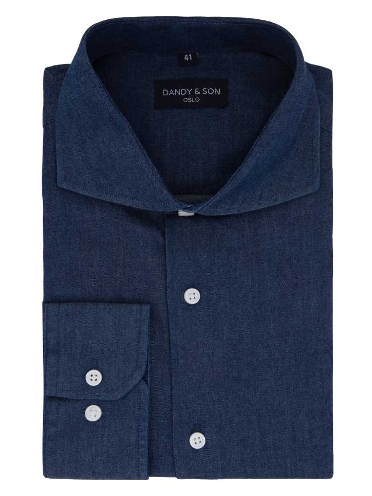 Dandy & Son Cutaway Collar shirt in denim fabric