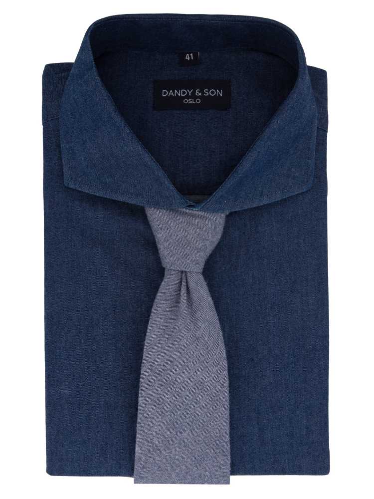 Dandy &amp; Son Cutaway Collar shirt in denim fabric with tie