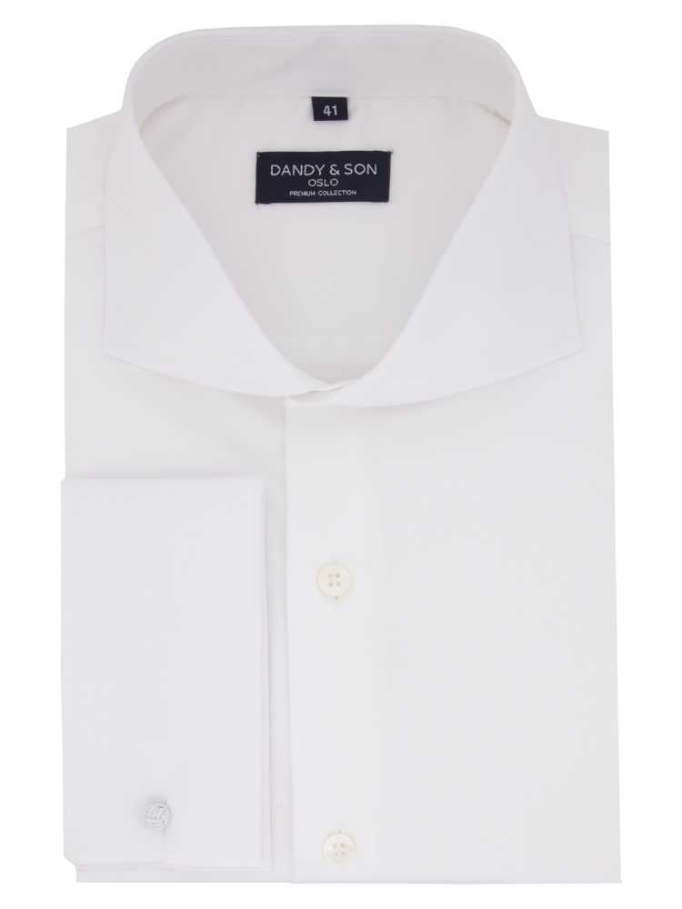 Dandy & Son Cutaway Collared shirt in premium weave with french cuffs white