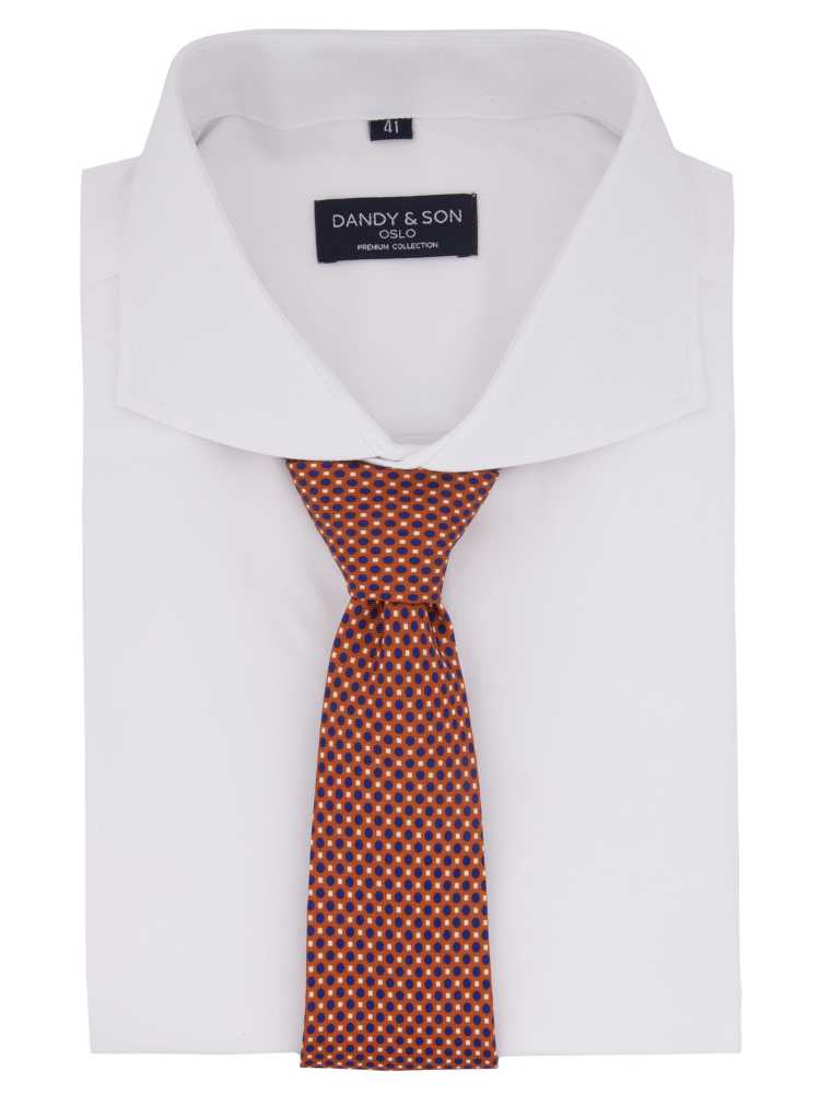 Dandy &amp; Son Cutaway Collared shirt in premium weave with french cuffs white with tie