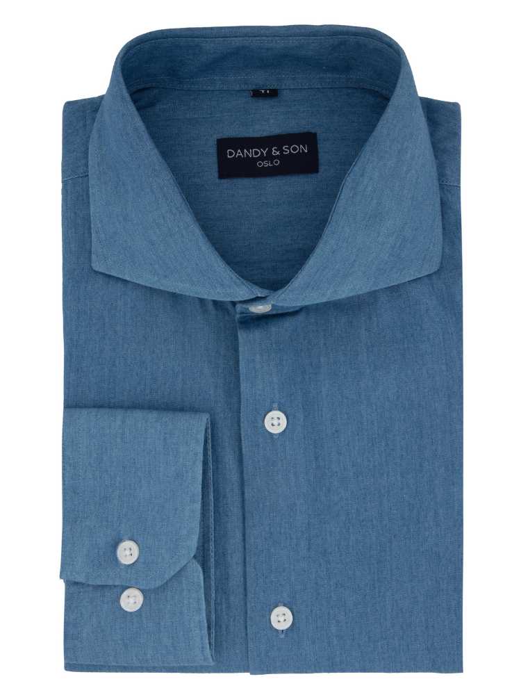 Dandy & Son Cutaway Collar shirt in denim fabric light blue