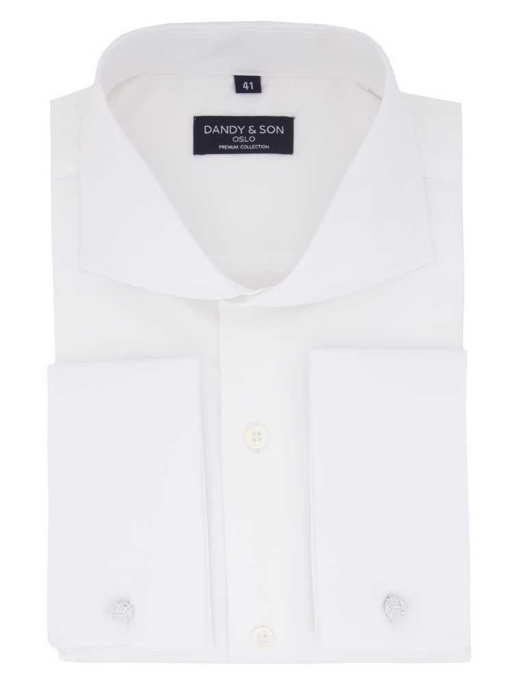 Dandy & Son Cutaway Collar shirt in french cuff white cotton