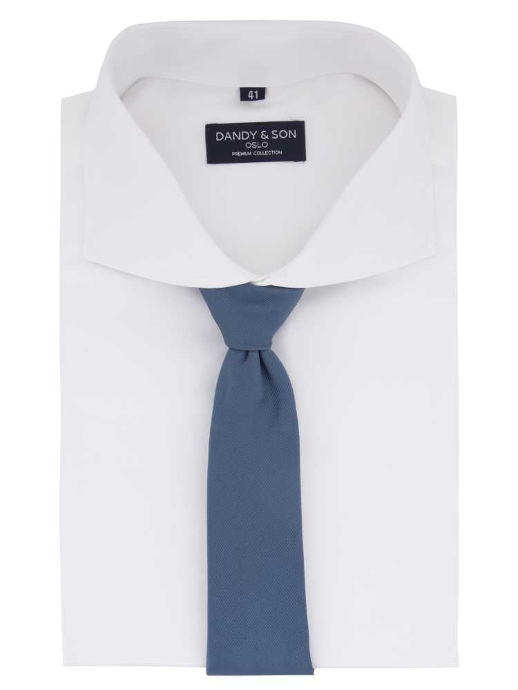 Dandy &amp; Son Cutaway Collar shirt in french cuff white cotton with tie