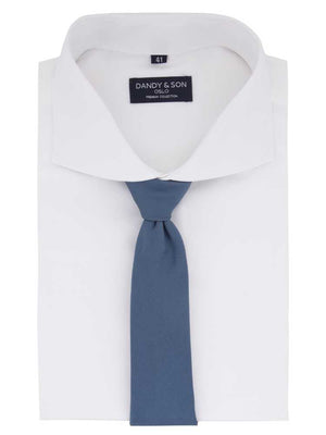 Dandy & Son Cutaway Collar shirt in french cuff white cotton with tie