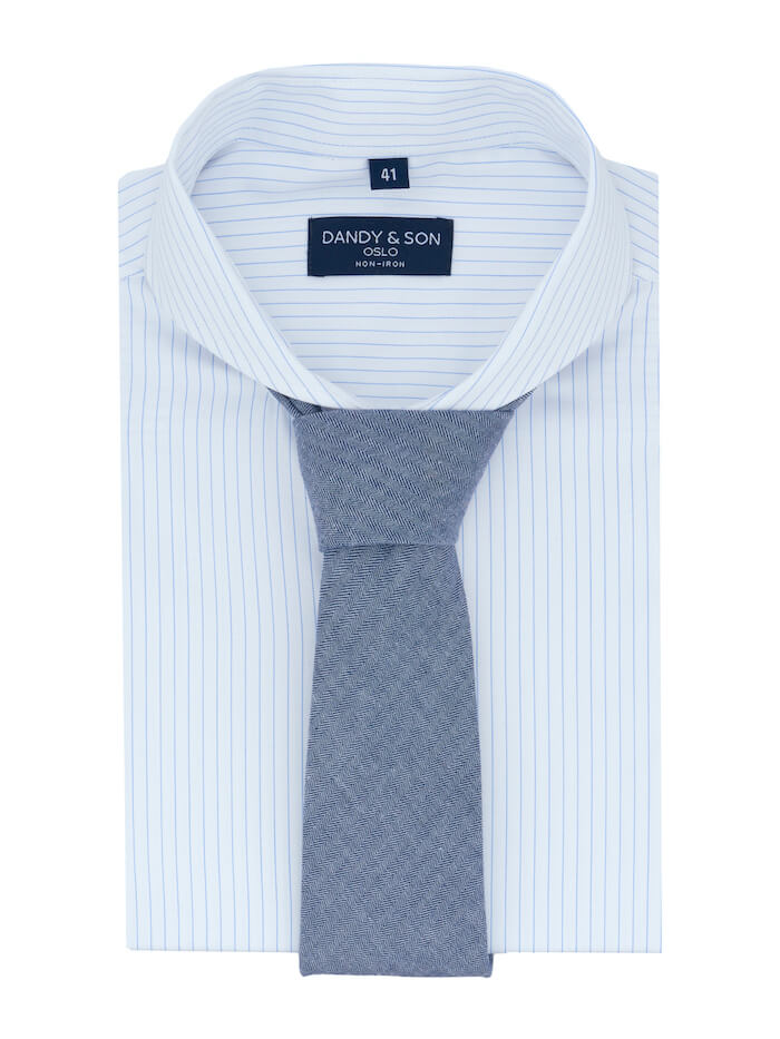 Extreme Cutaway Non-Iron Light Blue Thin Stripes Shirt - DANDY & SON Extreme Cutaway Non-Iron Light Blue Thin Stripes Shirt - DANDY & SON