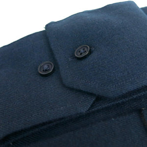 Dandy & Son Extreme Cutaway shirt in navy tencel fabric close up