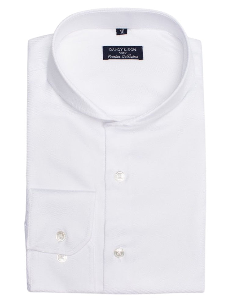 Dandy &amp; Son Extreme Cutaway collar shirt in white premium fabric cotton flat lay