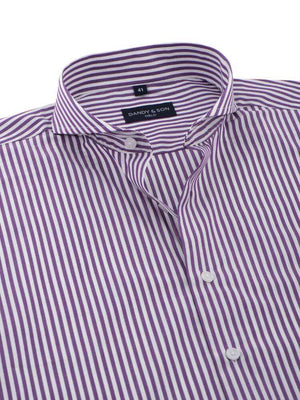 extreme cutaway collar shirt in big purple stripe flat lay