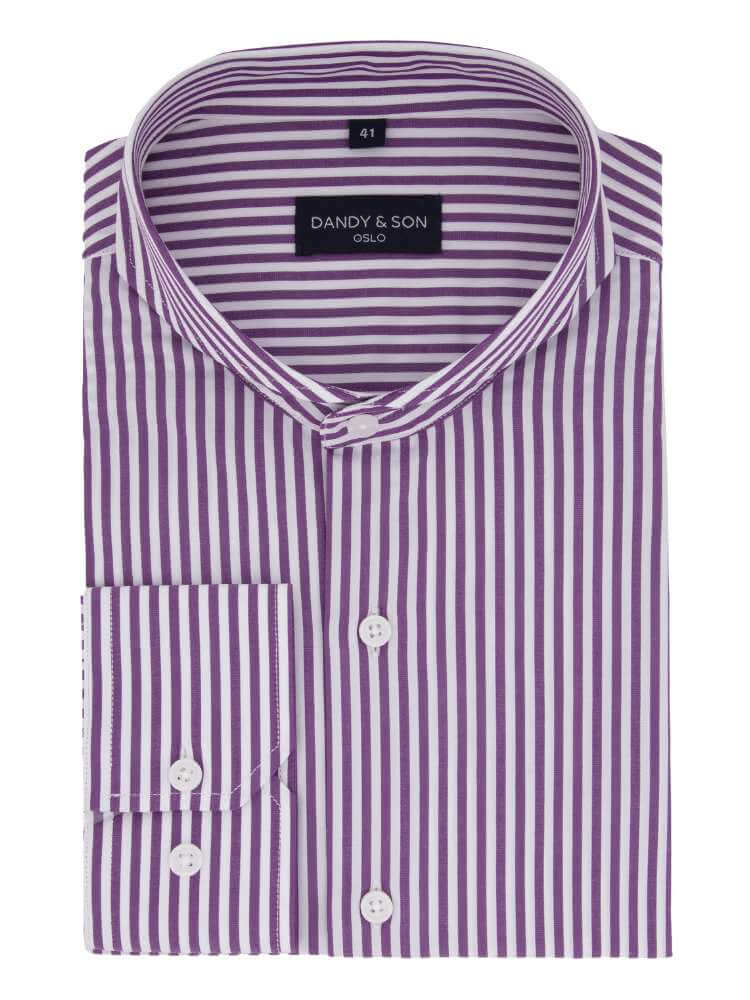 extreme cutaway collar shirt in big purple stripe 