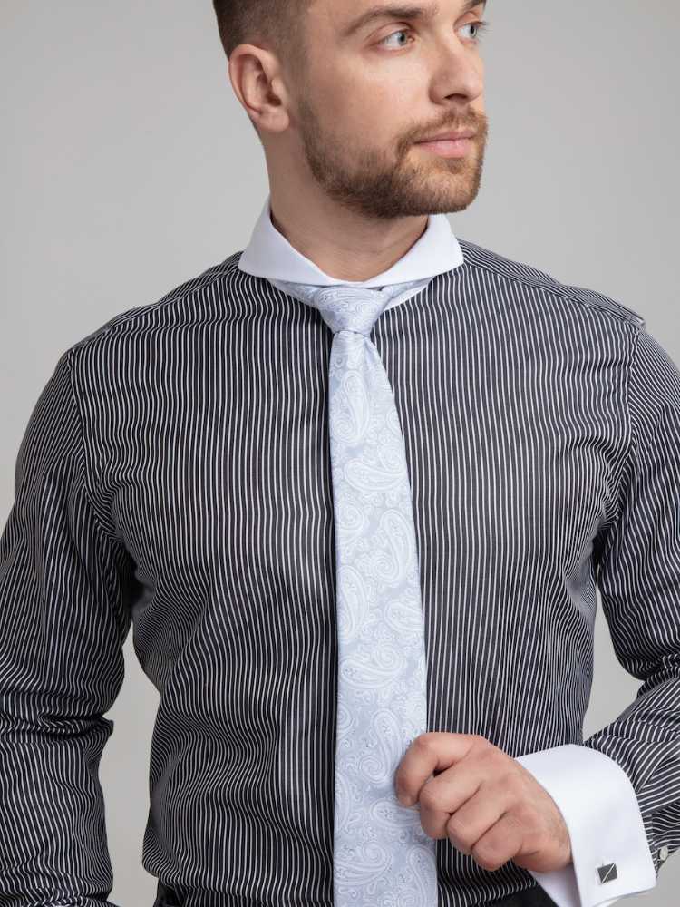 Extreme Cutaway Pinstripe Contrast Shirt French Cuff DANDY SON