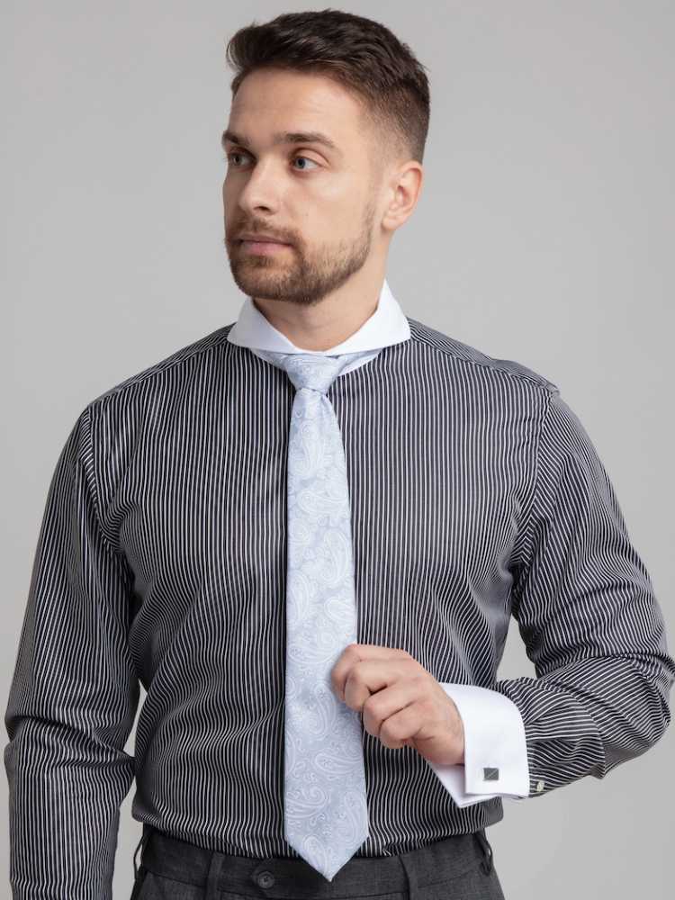 Extreme Cutaway Pinstripe Contrast Shirt French Cuff DANDY SON