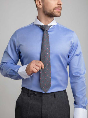extreme cutaway contrast collar shirt royal blue premium cotton flat lay on model with tie