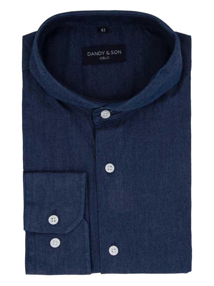 Dandy &amp; Son Extreme Cutaway collar shirt in blue denim fabric