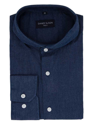 Dandy & Son Extreme Cutaway collar shirt in blue denim fabric