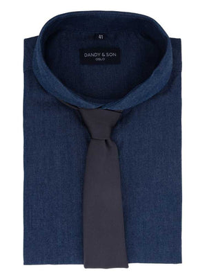 Dandy & Son Extreme Cutaway collar shirt in blue denim fabric with tie