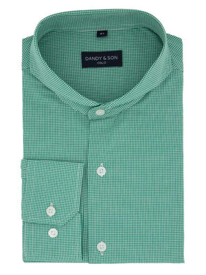 Extreme cutaway collar green grid shirt flat lay 