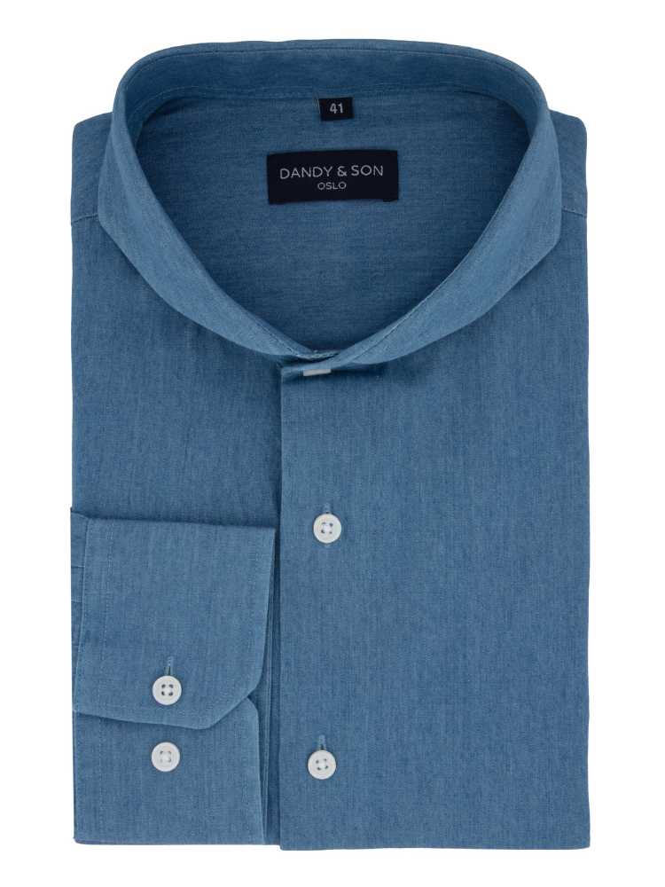 Dandy &amp; Son Extreme Cutaway collar shirt in denim fabric light blue