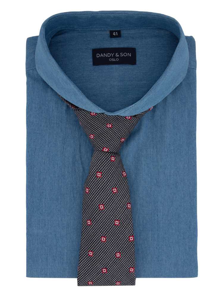 Dandy &amp; Son Extreme Cutaway collar shirt in denim fabric light blue with tie
